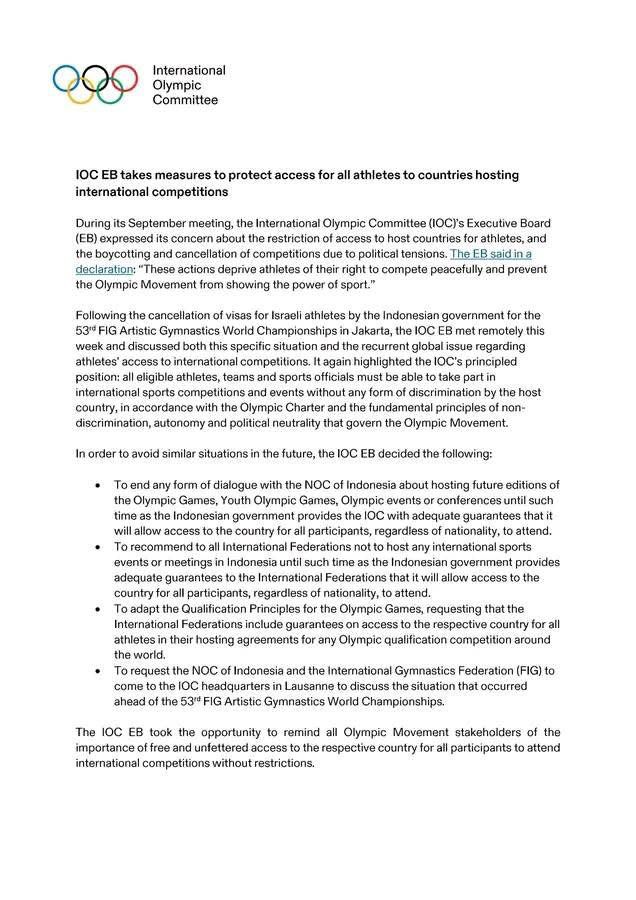 Indonesia tetap teguh pegang prinsip UUD 1945 walau disanksi IOC 3 ioc